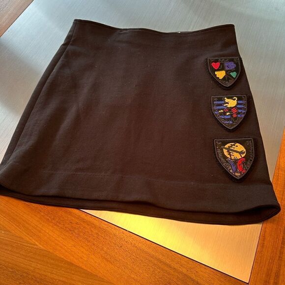 Rossignol black mini skirt with colorful patches. Size large - Picture 1 of 12